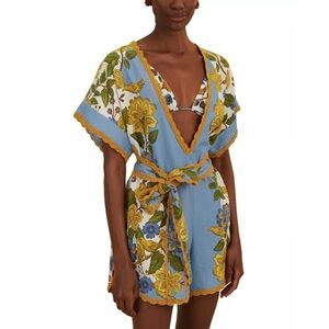 Farm Rio Garden Scarf Cover-Up Linen Blend‎ Romper
